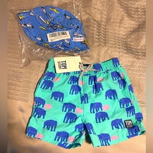 Tom & Teddy Boys Bathing Suit Trunks with back pocket NWT comes with a free hat!